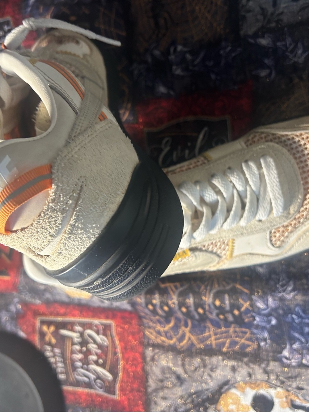Men's Athletic Sneakers - Cream White with Orange Trim
